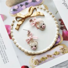 Little Bear Head Cartoon Bow Knot Zircon Stud Earrings Little Bear Head Cartoon Bow Knot Zircon Stud Earrings