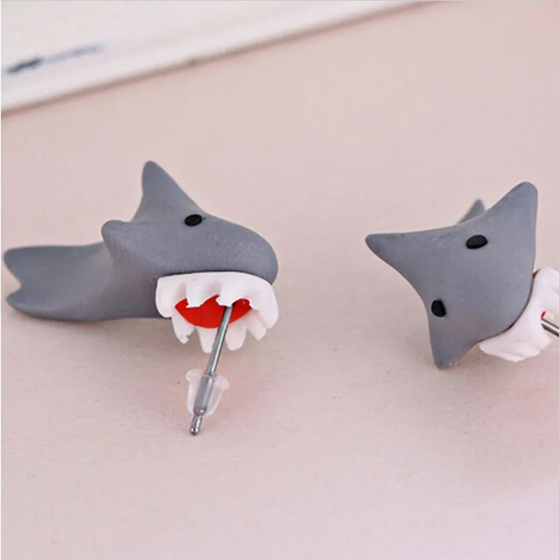 Shark Cartoon Polymer Soft Ceramics Stud Earrings For Women