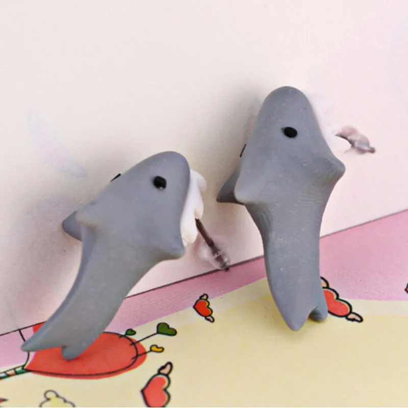 Shark Cartoon Polymer Soft Ceramics Stud Earrings For Women