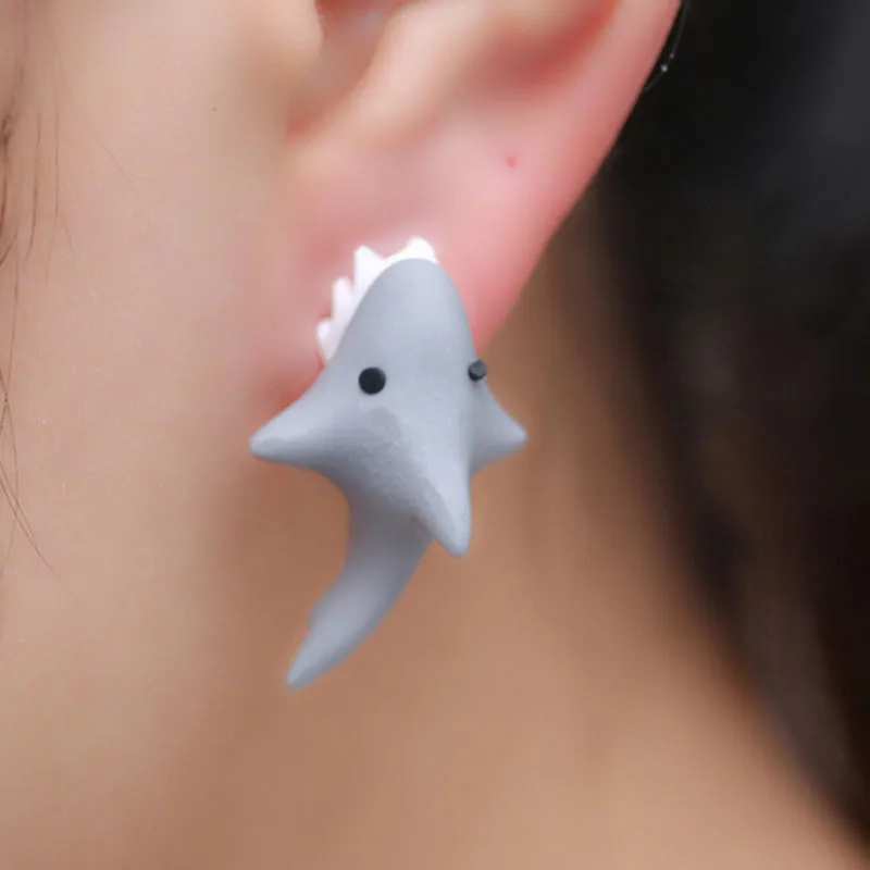 Shark Cartoon Polymer Soft Ceramics Stud Earrings For Women