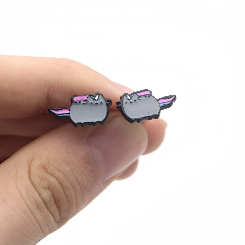 Cat Cartoon Enamel Stud Earrings For Women