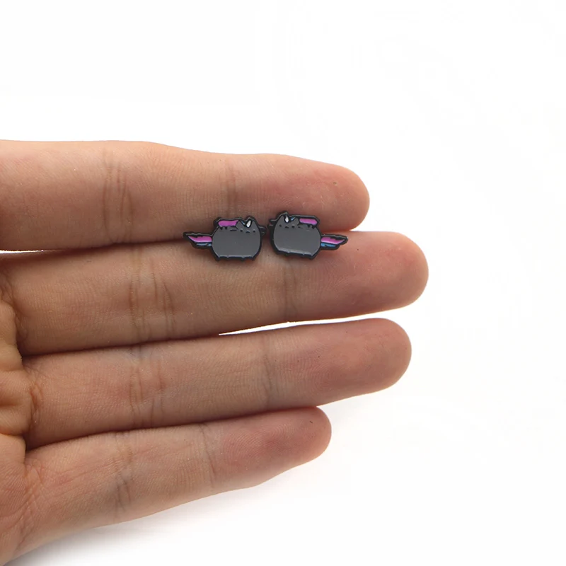 Cat Cartoon Enamel Stud Earrings For Women