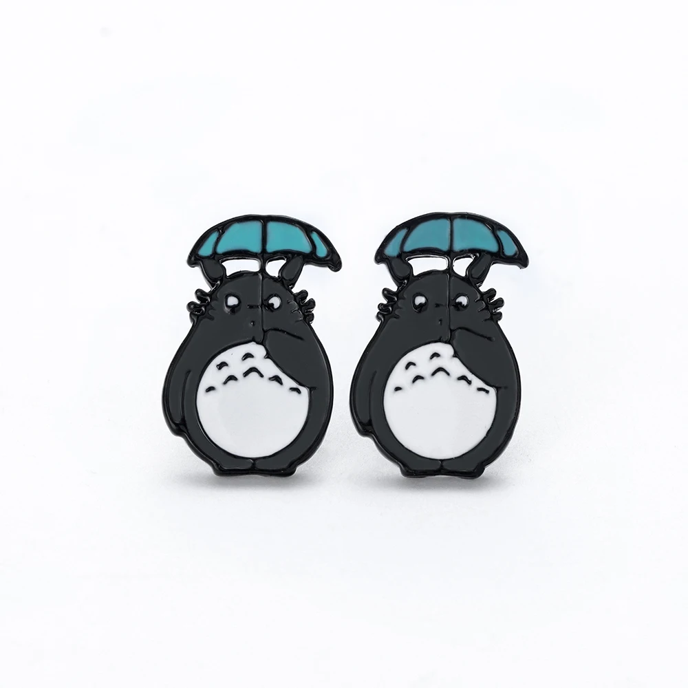 Totoro Cartoon Enamel Small Stainless Steel Stud Earrings For Women