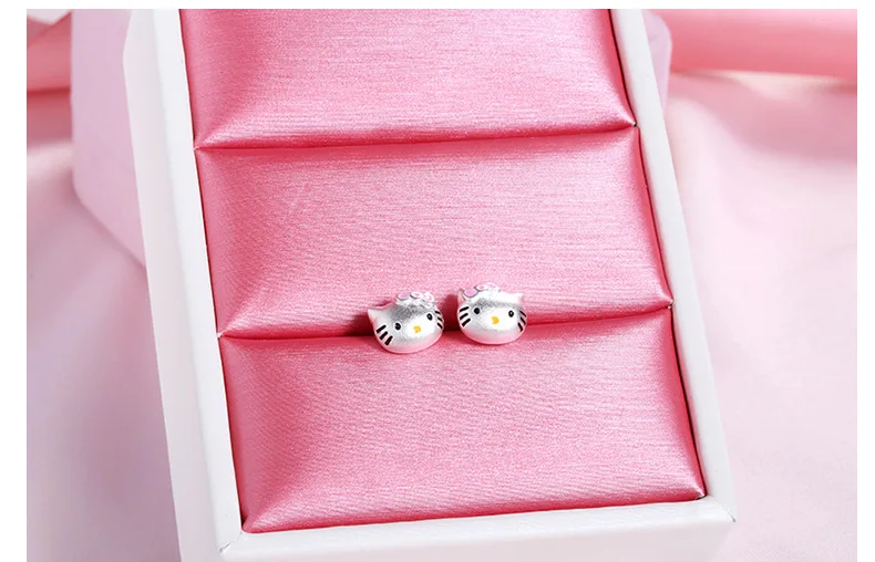 Hello Kitty Cat Silver Plated Stud Earrings For Women