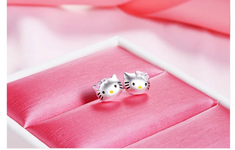 Hello Kitty Cat Silver Plated Stud Earrings For Women