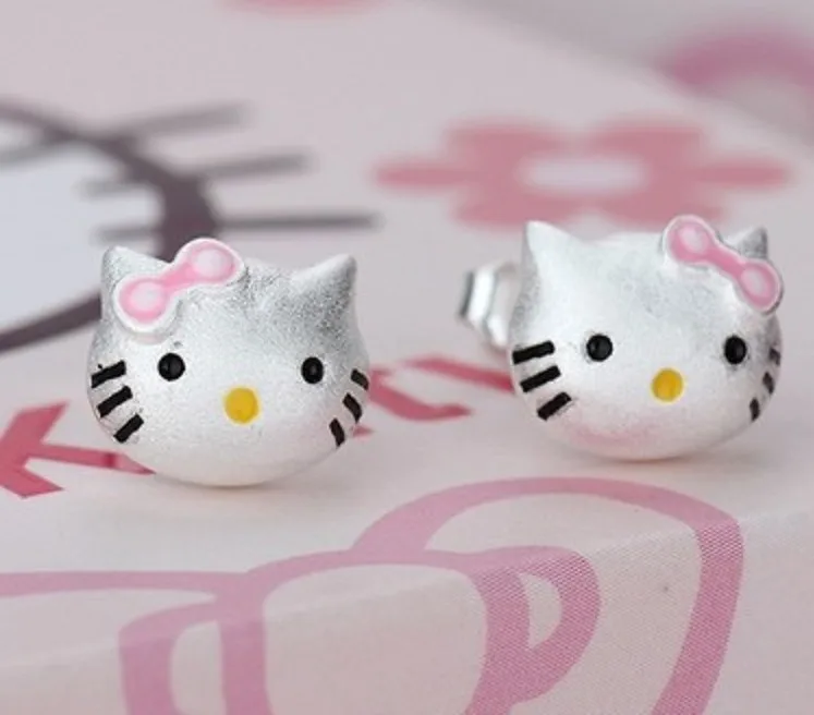 Hello Kitty Cat Silver Plated Stud Earrings For Women