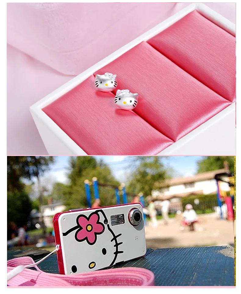 Hello Kitty Cat Silver Plated Stud Earrings For Women