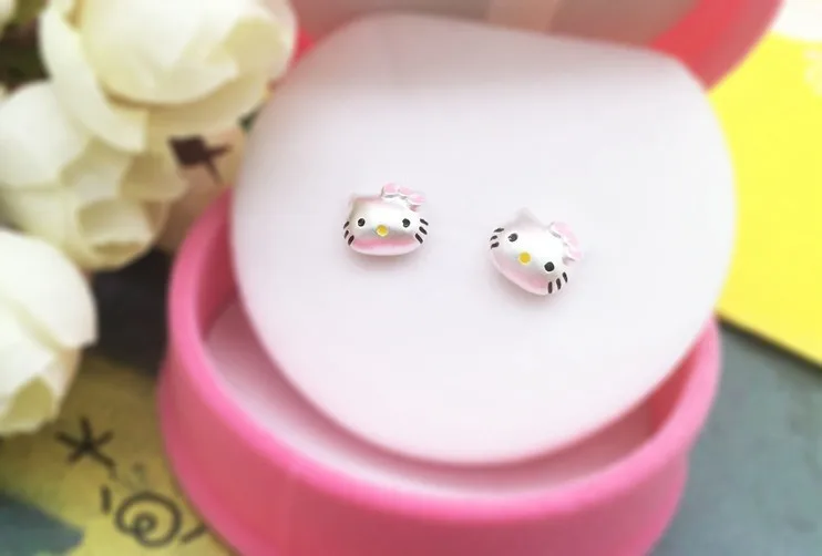 Hello Kitty Cat Silver Plated Stud Earrings For Women