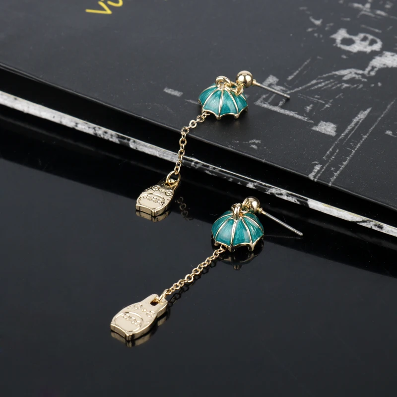 Green Umbrella My Neighbor Totoro Stud Earrings For Women