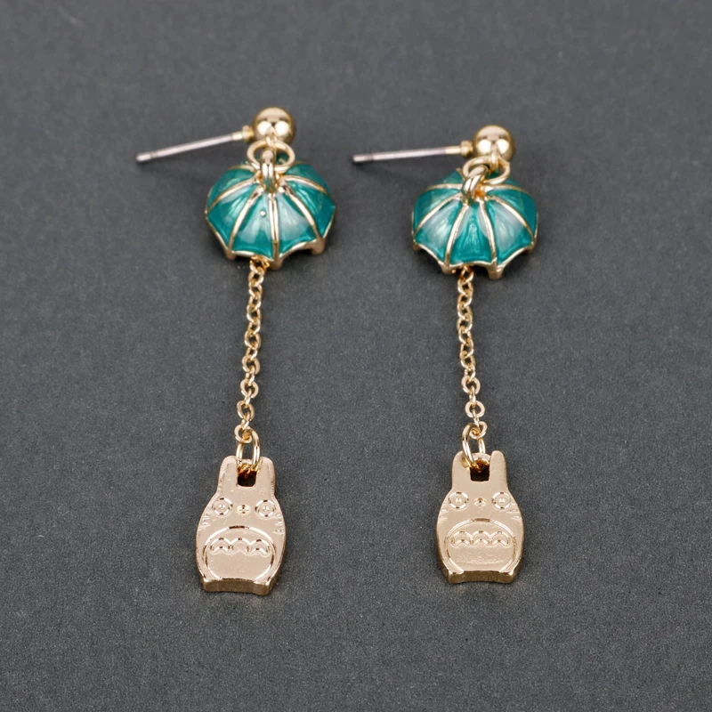 Green Umbrella My Neighbor Totoro Stud Earrings For Women