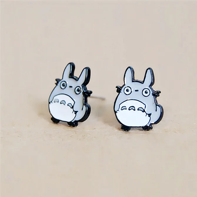 Hayao Miyazaki Cartoon Series Black Carbon White Dust Totoro Earrings