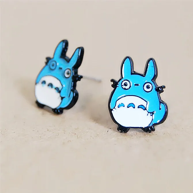 Hayao Miyazaki Cartoon Series Black Carbon White Dust Totoro Earrings