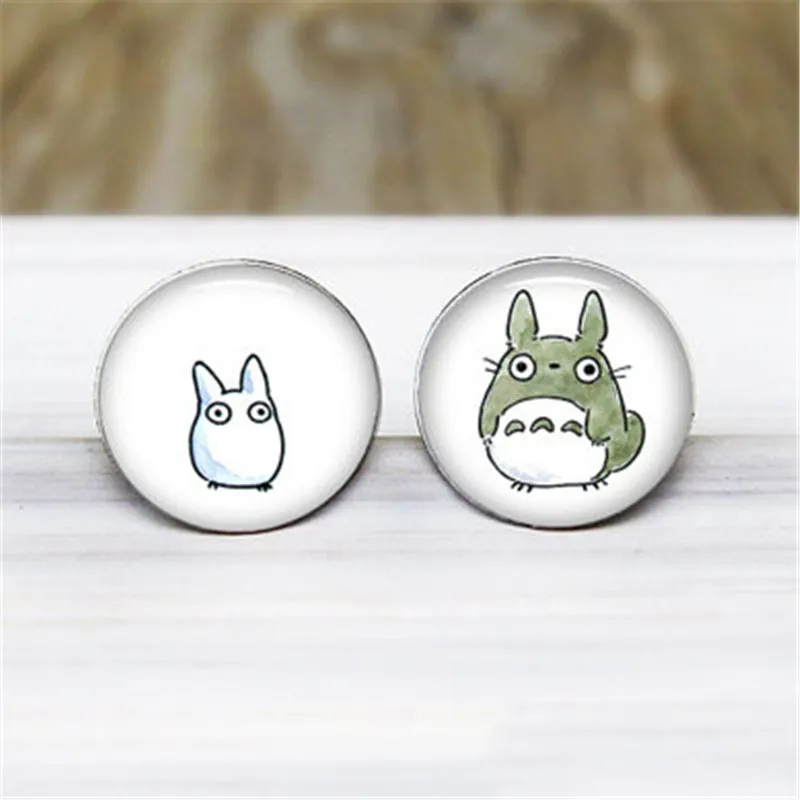 Anime Studio Ghibli Totoro Glass Cabochon Silver Stud Earrings