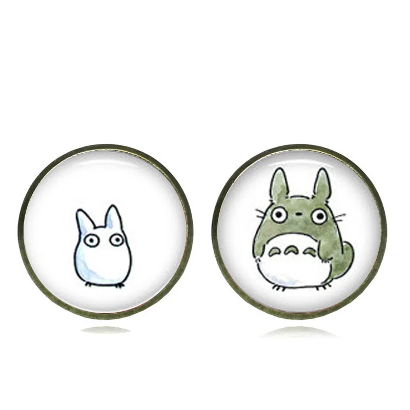 Anime Studio Ghibli Totoro Glass Cabochon Silver Stud Earrings