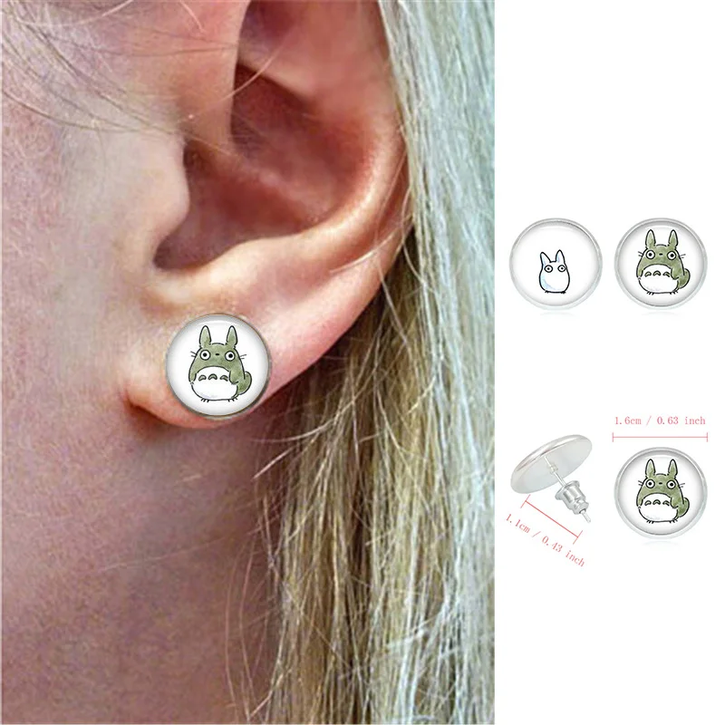 Anime Studio Ghibli Totoro Glass Cabochon Silver Stud Earrings