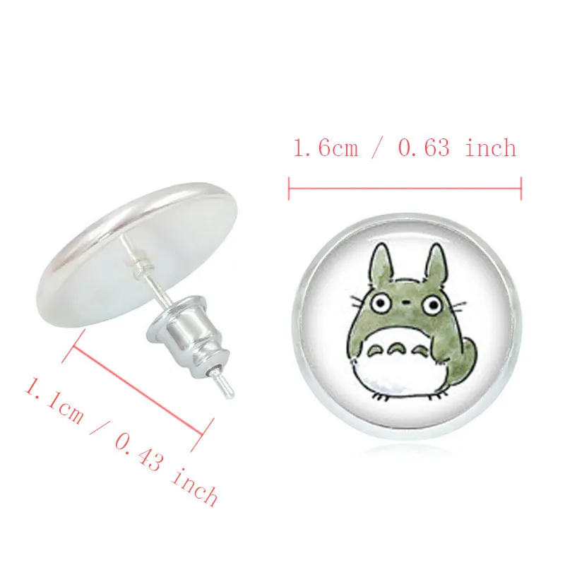 Anime Studio Ghibli Totoro Glass Cabochon Silver Stud Earrings