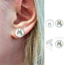 Anime Studio Ghibli Totoro Glass Cabochon Silver Stud Earrings Anime Studio Ghibli Totoro Glass Cabochon Silver Stud Earrings