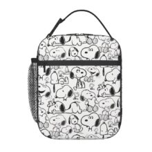 Kawaii Cartoon Snoopy And Woodstock Printed White Insulated Lunch Bag Kawaii Cartoon Snoopy And Woodstock Printed White Insulated Lunch Bag