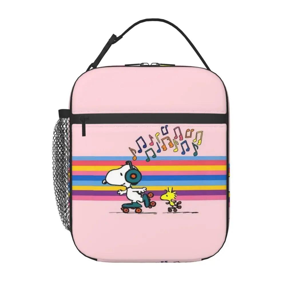 Kawaii Cartoon Snoopy And Woodstock Pink Insulated Lunch Bag