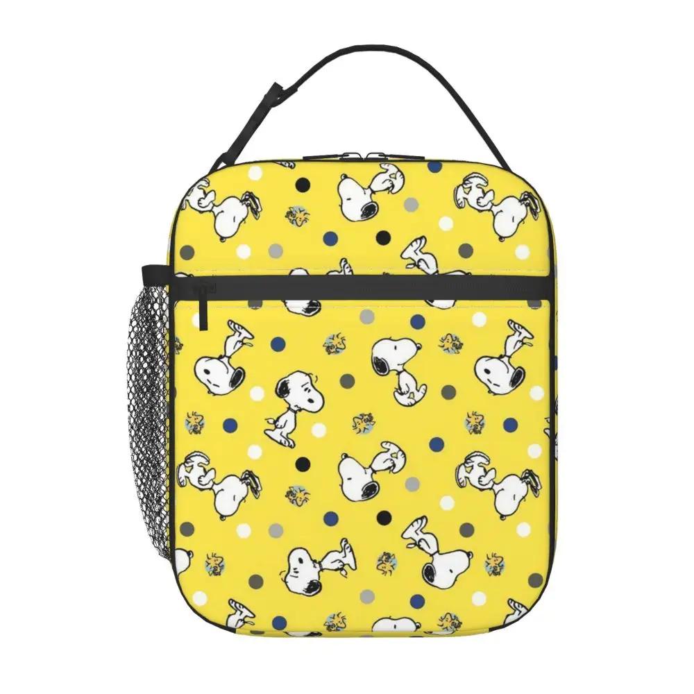 Kawaii Cartoon Snoopy And Woodstock Pattern Yellow Insulated Lunch Bag