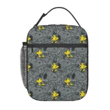 Kawaii Cartoon Snoopy And Woodstock Pattern Black Insulated Lunch Bag Kawaii Cartoon Snoopy And Woodstock Pattern Black Insulated Lunch Bag