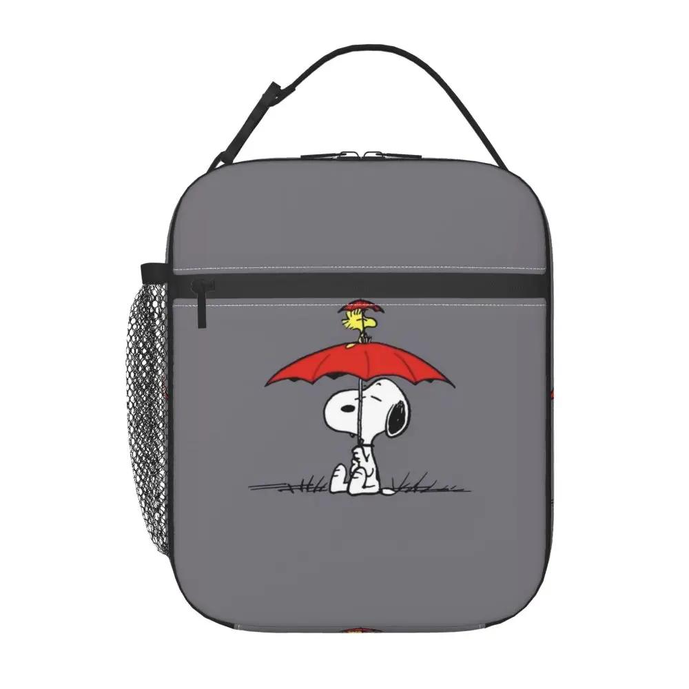 Kawaii Cartoon Snoopy And Woodstock With Umbrella Insulated Lunch Bag