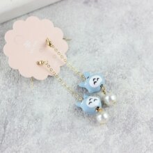 Ceramic Totoro Anime Style Long Chain Earrings With Pearl Simple Tassels Ceramic Totoro Anime Style Long Chain Earrings With Pearl Simple Tassels