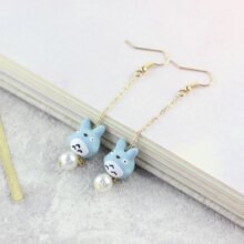 Ceramic Totoro Anime Style Long Chain Earrings With Pearl Simple Tassels Ceramic Totoro Anime Style Long Chain Earrings With Pearl Simple Tassels