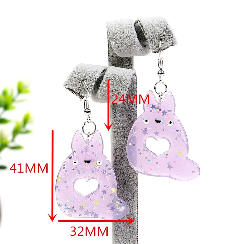 Glitter Skull, Totoro And Flower Drop Earring Glitter Skull, Totoro And Flower Drop Earring