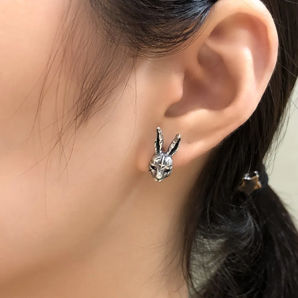 Silver Rogue Rabbit Retro Ear Stud