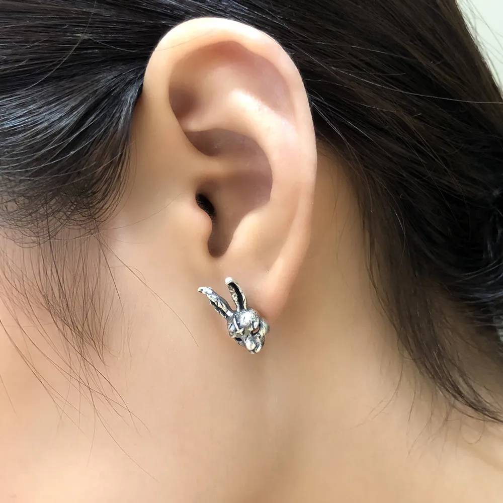 Silver Rogue Rabbit Retro Ear Stud