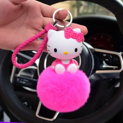 Anime Hello Kitty Kiki Fur Pompom Pearl Keychain