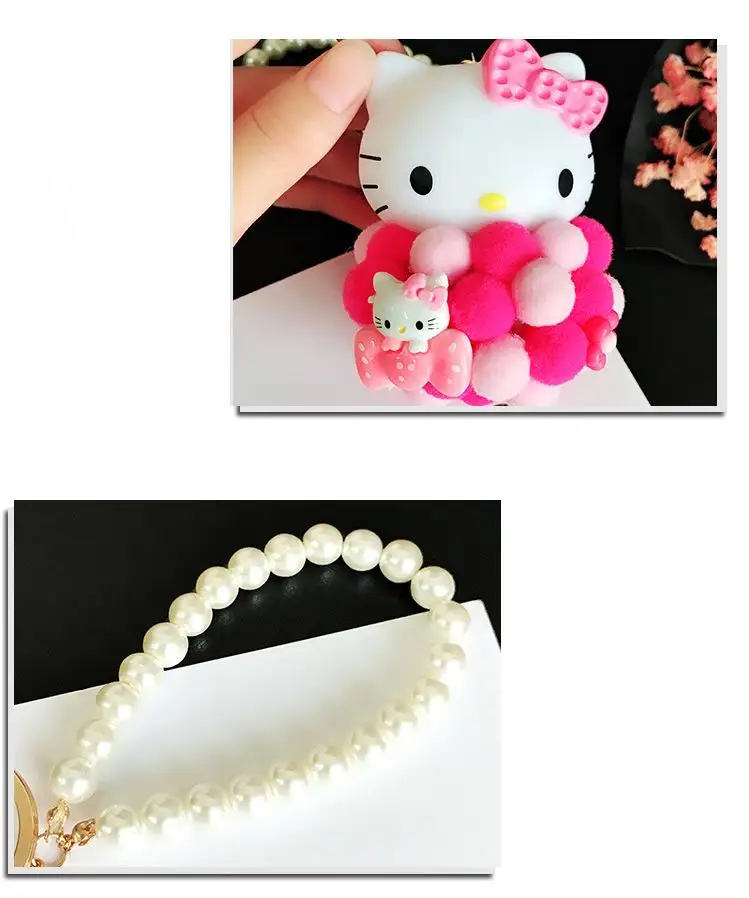 Anime Hello Kitty Kiki Fur Pompom Pearl Keychain