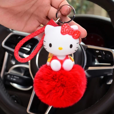 Anime Hello Kitty Kiki Fur Pompom Pearl Keychain