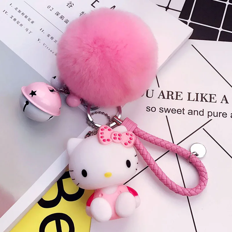 Hello Kitty PomPom Cartoon Keyring With Fur Ball