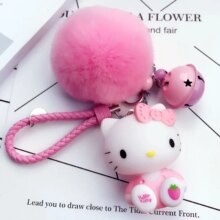 Hello Kitty PomPom Cartoon Keyring With Fur Ball Hello Kitty PomPom Cartoon Keyring With Fur Ball