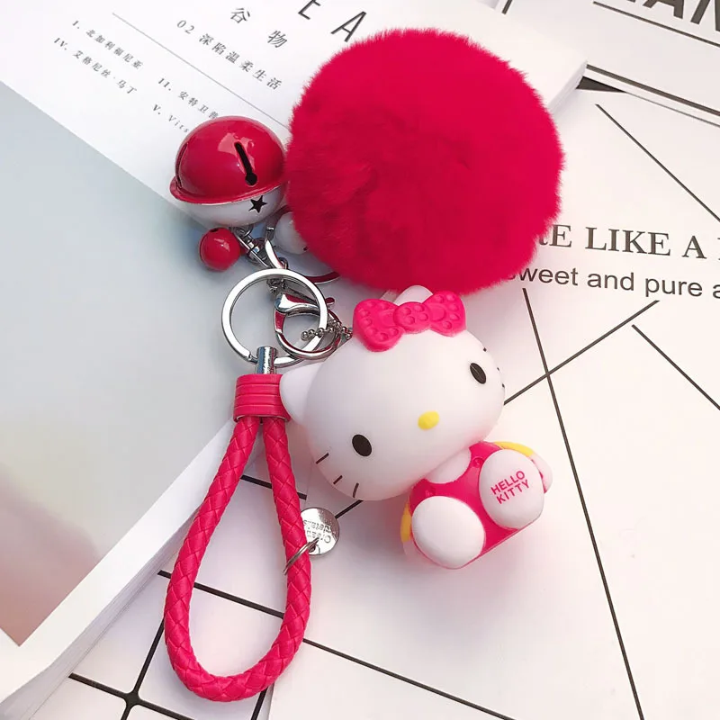 Hello Kitty PomPom Cartoon Keyring With Fur Ball
