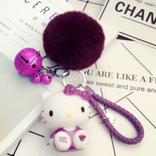Hello Kitty PomPom Cartoon Keyring With Fur Ball Hello Kitty PomPom Cartoon Keyring With Fur Ball