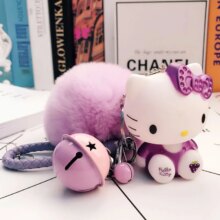 Hello Kitty PomPom Cartoon Keyring With Fur Ball Hello Kitty PomPom Cartoon Keyring With Fur Ball