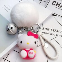 Hello Kitty PomPom Cartoon Keyring With Fur Ball Hello Kitty PomPom Cartoon Keyring With Fur Ball