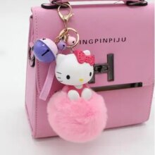 Cartoon Hello Kitty Pink Cat Colorful Bells Bunny Fur Pompom Keychain Cartoon Hello Kitty Pink Cat Colorful Bells Bunny Fur Pompom Keychain