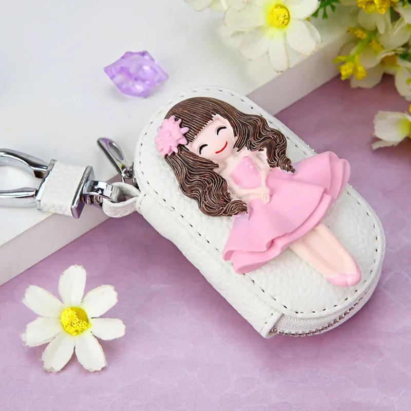 Hello Kitty Cartoon Leather Zipper Wallet Style Keychain