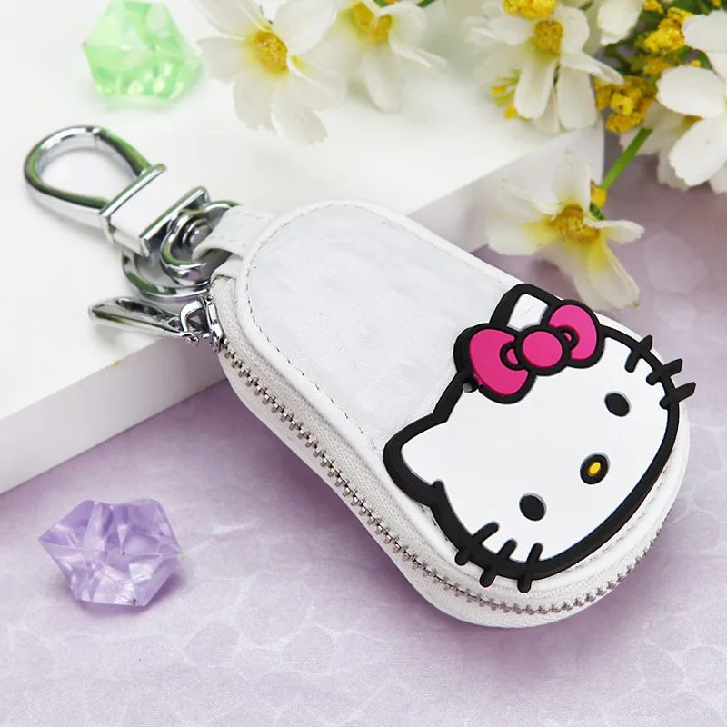 Hello Kitty Cartoon Leather Zipper Wallet Style Keychain