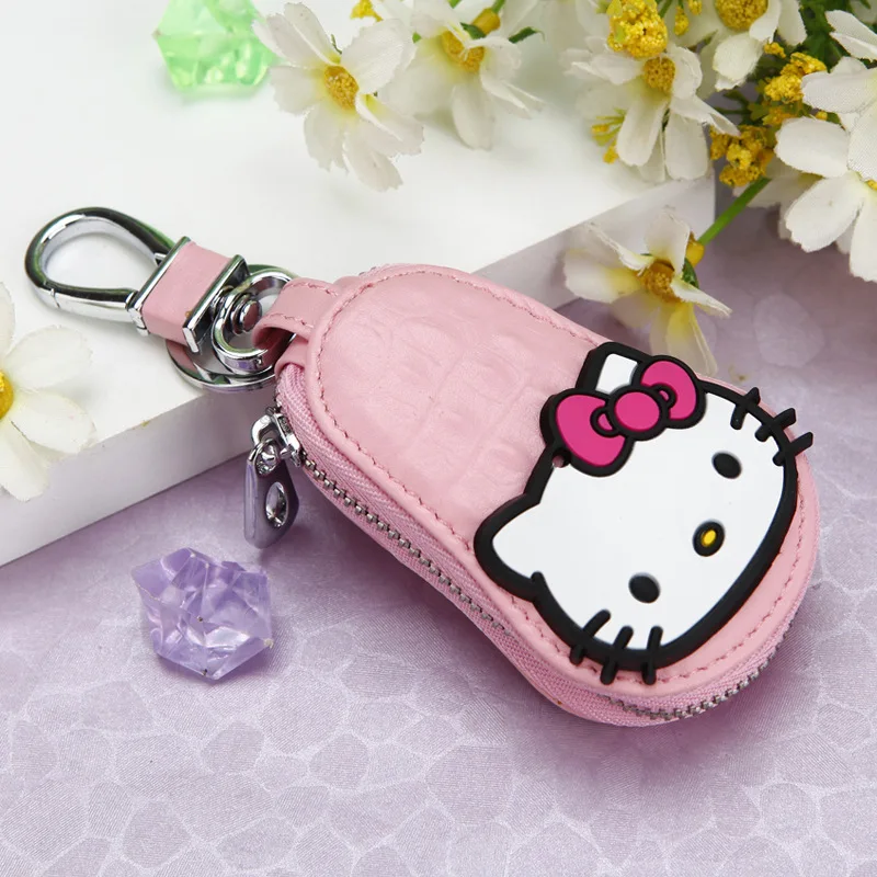 Hello Kitty Cartoon Leather Zipper Wallet Style Keychain