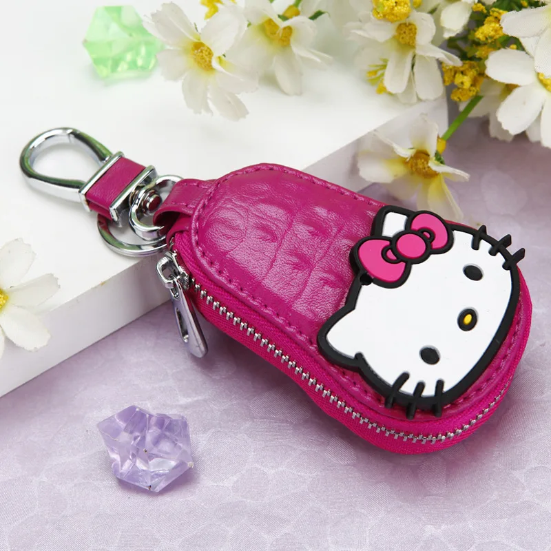 Hello Kitty Cartoon Leather Zipper Wallet Style Keychain
