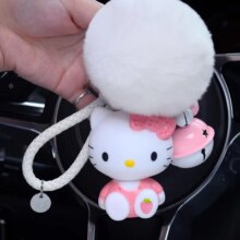 Hello Kitty PomPom Cartoon Ball & Leather Strap Keychain Hello Kitty PomPom Cartoon Ball & Leather Strap Keychain