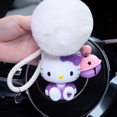 Hello Kitty PomPom Cartoon Ball & Leather Strap Keychain