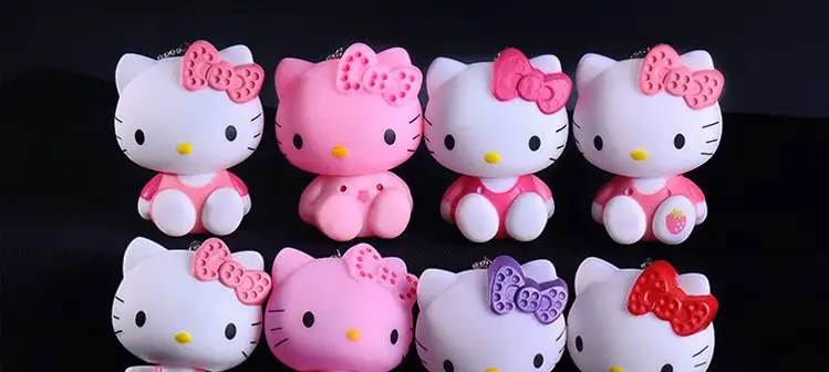 Hello Kitty PomPom Cartoon Ball & Leather Strap Keychain