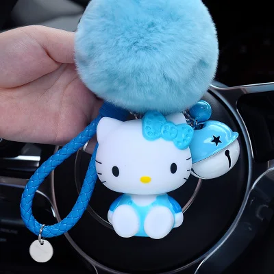 Hello Kitty PomPom Cartoon Ball & Leather Strap Keychain