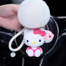 Hello Kitty PomPom Cartoon Ball & Leather Strap Keychain Hello Kitty PomPom Cartoon Ball & Leather Strap Keychain